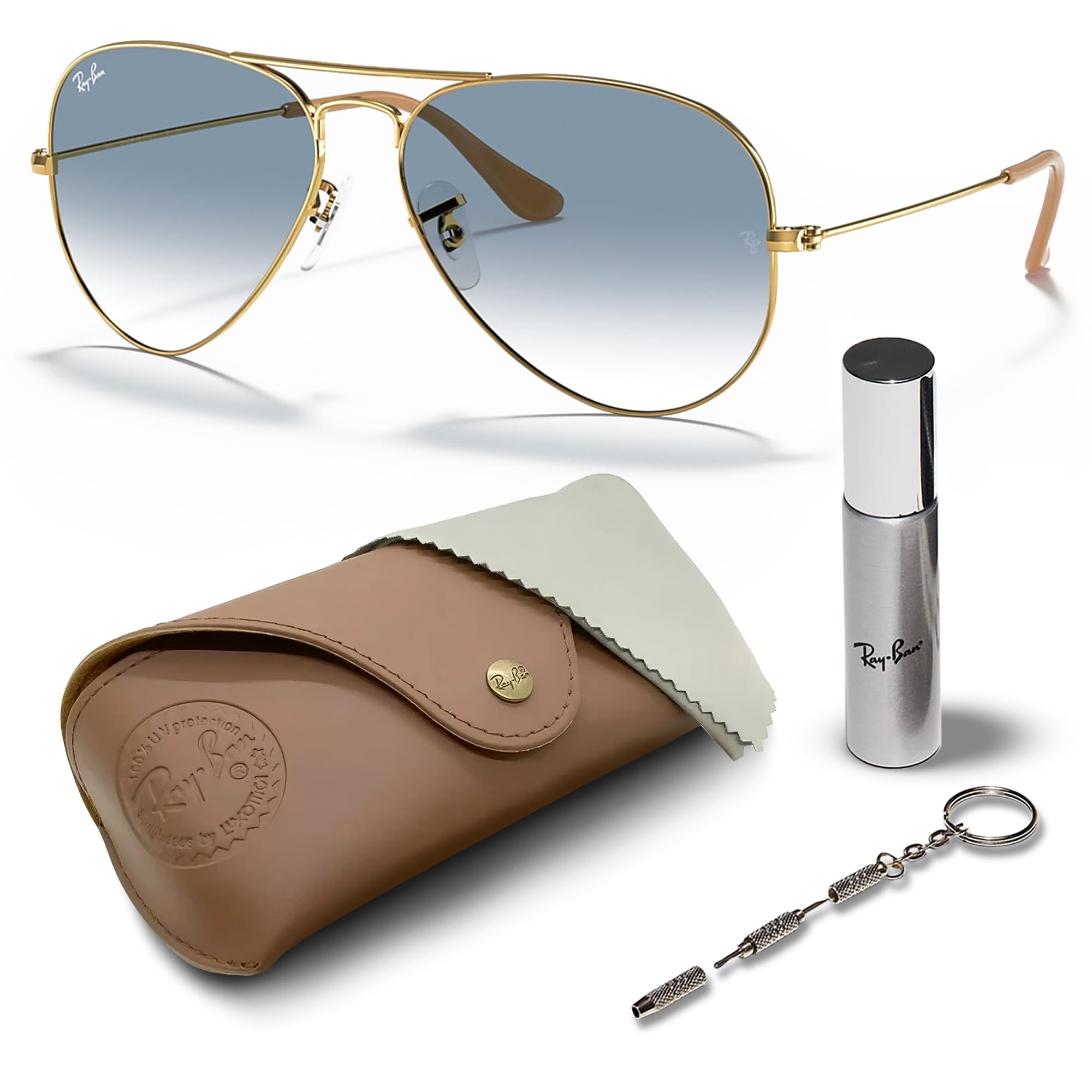 Ray-Ban RB3025 Classic Gradient Aviator Sunglasses with Eyewear Kit - Adjustable Nose Pads, UV Protection, Retro Style for Men & Women - Perfect for Driving, Travel, and Outdoor Activities