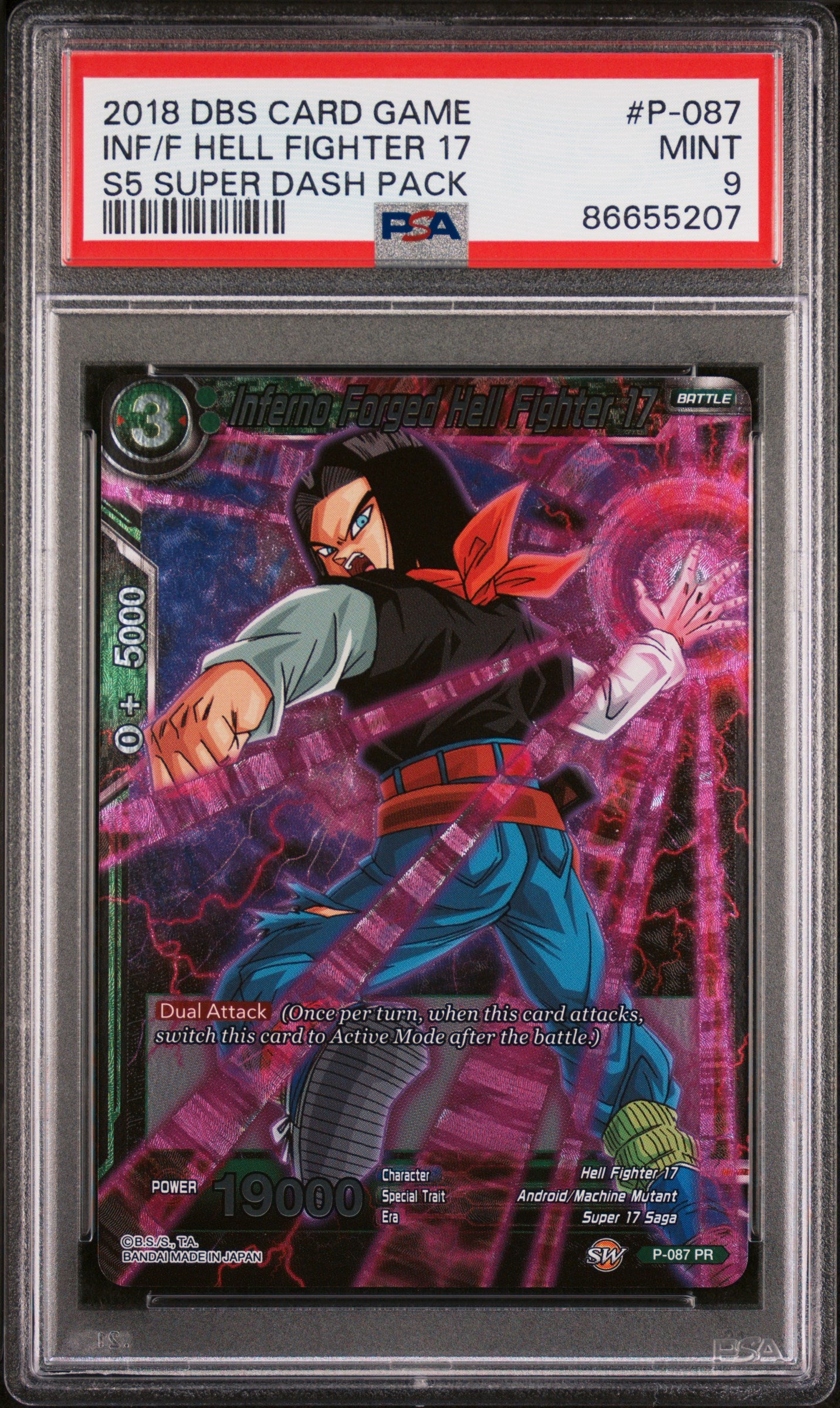 Dragon Ball Super Super Dash Infernal Fighter 17 #P087 PSA 9 Graded Card - Perfect for Anime Collectors & Dragon Ball Z Fans Display