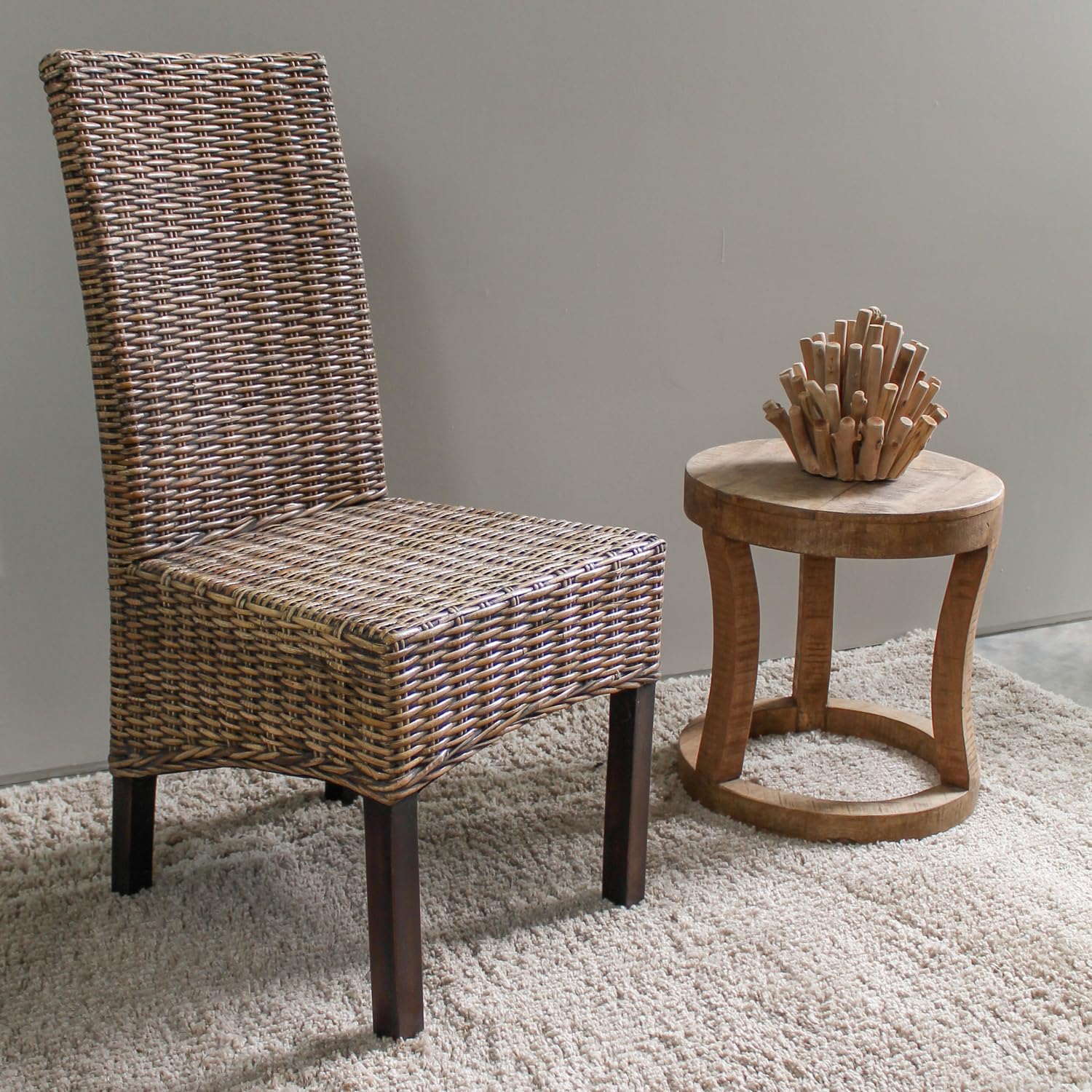 Java Rattan Dining Chairs Set of 2 - Natural Wicker Patio Furniture for Outdoor Dining, Kitchen, or Restaurant - Water-Resistant & Comfortable