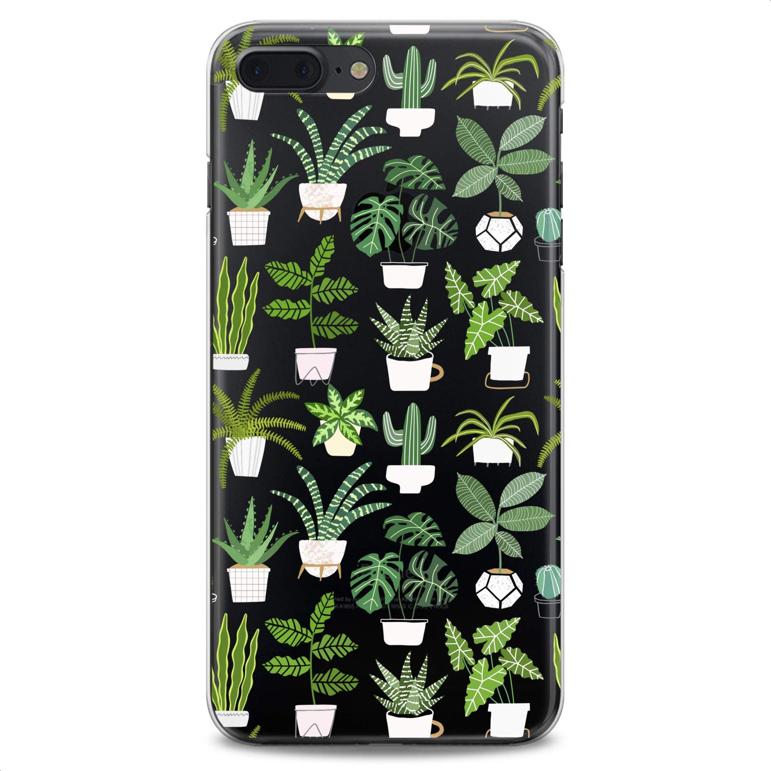 Premium TPU Phone Case for iPhone 16/15/14/13/12/11 Pro Max/Plus/Mini/XS/XR/X/8/7/6/5/SE - Slim Flexible Clear Silicone Cover with Tropical Plant & Potted Cute Print Design - Perfect for Women, Girls, Office & Daily Use