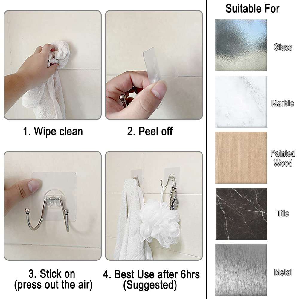 15 Pack Heavy Duty Clear Double Adhesive Wall Hooks - 33lb Max Weight, Waterproof & Damage-Free Hanging Solution for Towels, Coats, Hats & Clothes - Perfect for Bathroom, Kitchen, Bedroom & Office Organization (Twin Round Head)