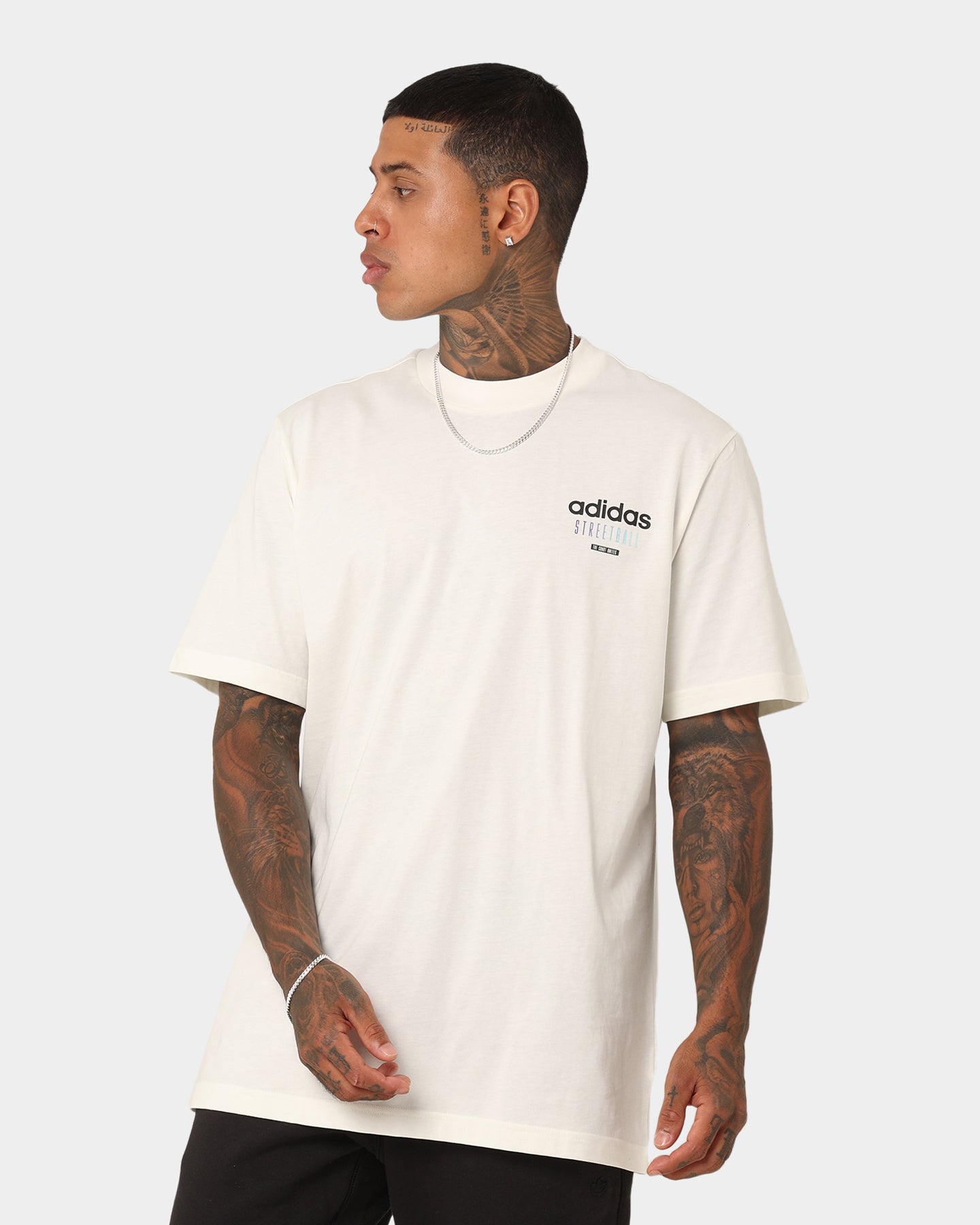 Adidas Streetball Graphics T-Shirt for Men - Off White Cotton Casual Tee - Streetwear Fashion for Basketball & Urban Style