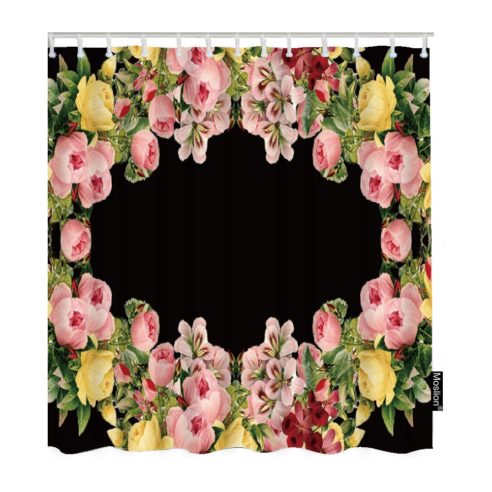Vintage Floral Shower Curtain Set - Waterproof Polyester Bathroom Decor with Hooks (60x72 Inch) - Spring Rose Flower Leaves Design for Wedding, Valentine's Day & Romantic Home Decor | Perfect for Bathroom, Guest Room & Apartment Decorating