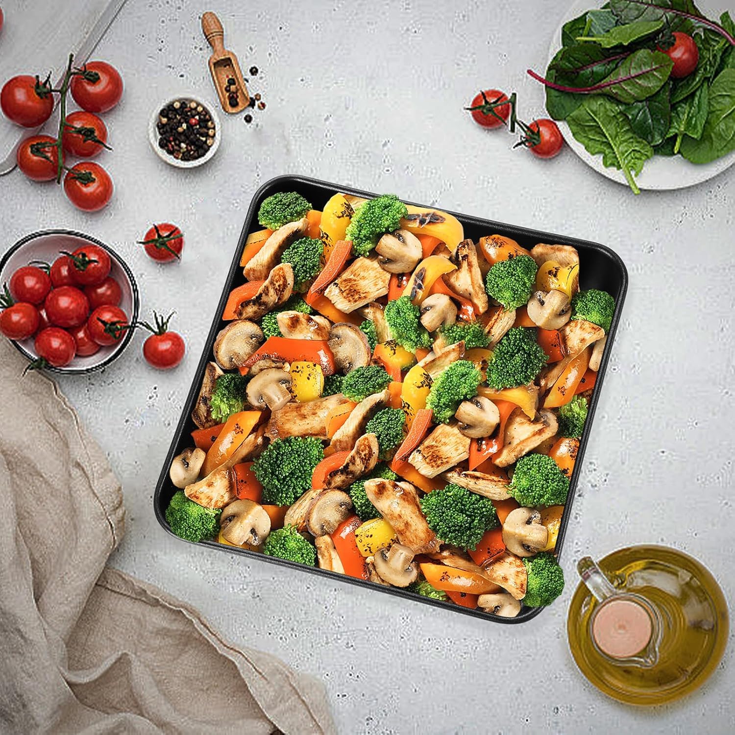 Non-Stick 8-Inch Square Cake Pan - 20cm Carbon Steel Baking Tin for Cakes, Brownies & Desserts | Easy Release & Clean | Perfect for Home Baking, Birthday Parties & Holiday Treats (1-Pack)