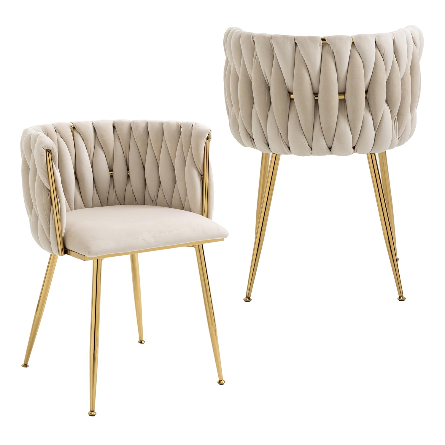 Luxury Velvet Dining Chairs Set of 2 - Modern Woven Upholstered Accent Chairs with Gold Metal Legs for Living Room, Dining Room & Kitchen - Perfect for Home Decor, Dinner Parties & Cozy Gatherings