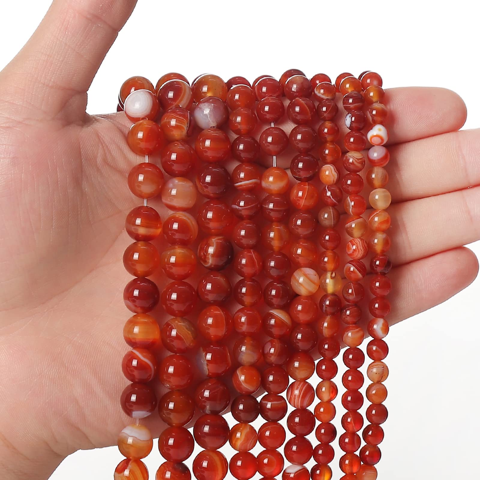 45pcs 8mm Natural Red Carnelian & Striped Agate Beads - Healing Energy Crystal Gemstones for Jewelry Making, DIY Bracelet & Necklace - Perfect for Meditation, Spiritual Gifts & Handmade Crafts