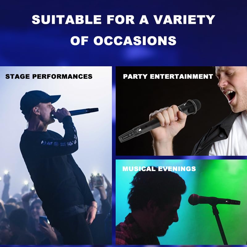 2.4Ghz Wireless Microphone System with XLR - Rechargeable Transmitter & Receiver for Dynamic Mics, Audio Mixers, Electric Guitar & Bass (1 Receiver + 2 Transmitters) - Perfect for Live Performances, Studio Recording & Public Speaking