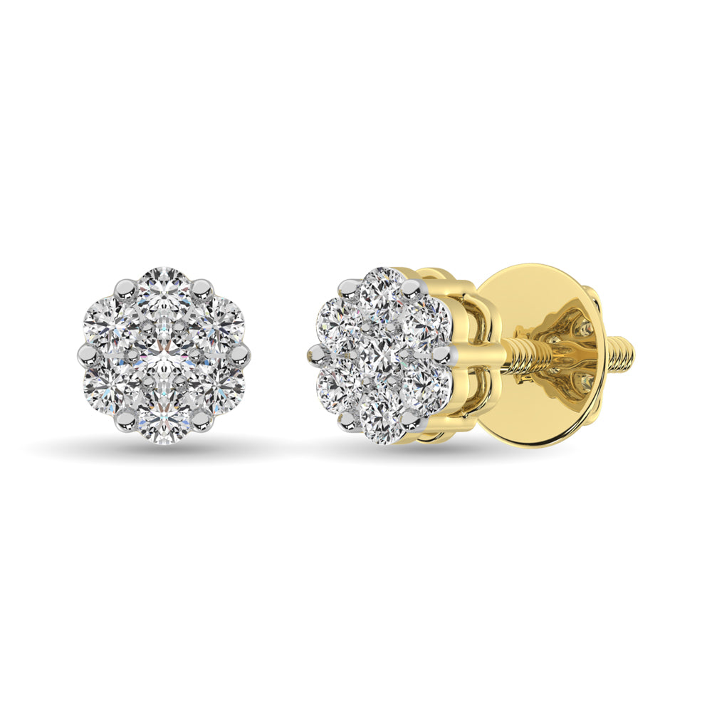 1/2 Carat Diamond Cluster Earrings in 14K Yellow Gold - Elegant Stud Earrings for Women, Perfect for Weddings, Anniversaries & Special Occasions