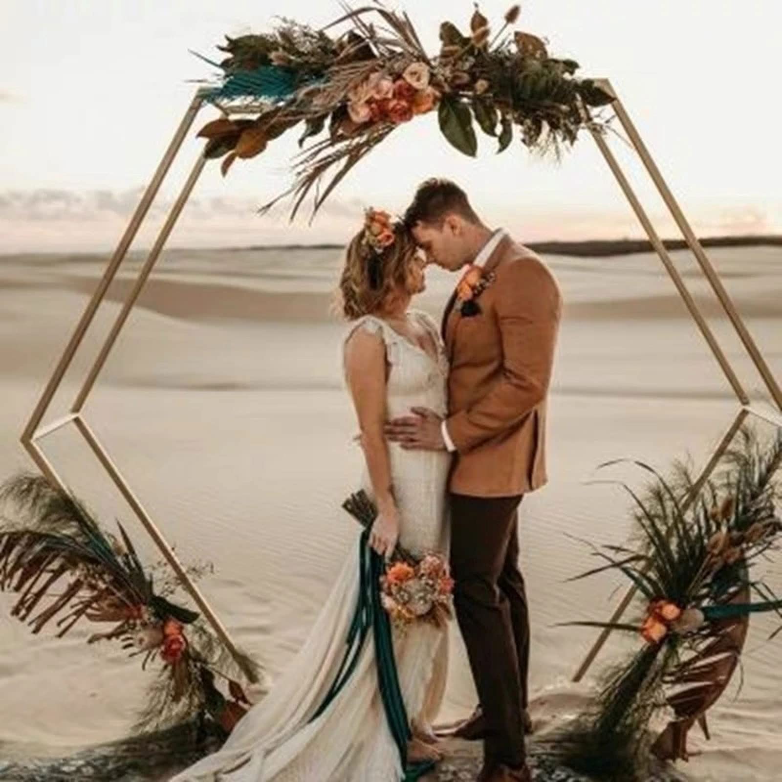 Fichiouy Gold Hexagon Wedding Arch Backdrop Stand - Metal Frame for Flower Balloon Decorations, Wedding Props & Party Background (Gold Style) - Perfect for Outdoor Ceremonies, Garden Receptions & Event Photo Backdrops