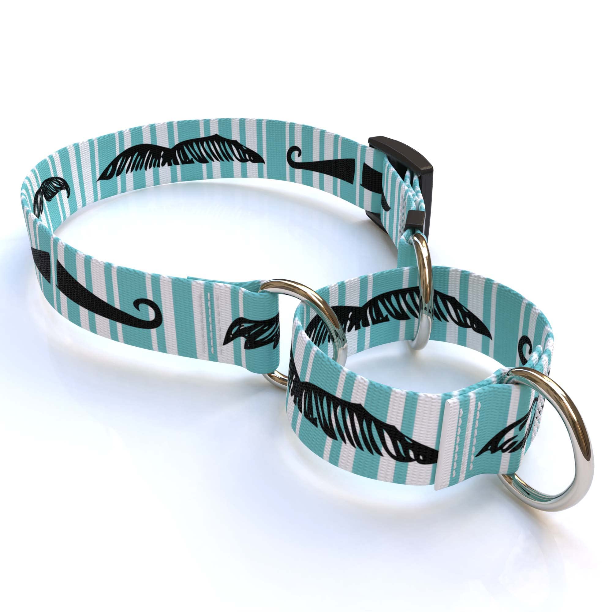 Yellow Dog Martingale Slip Collar - Adjustable No-Pull Dog Collar with Moustache & Stripes Pattern, Teal Color, Extra Small 10