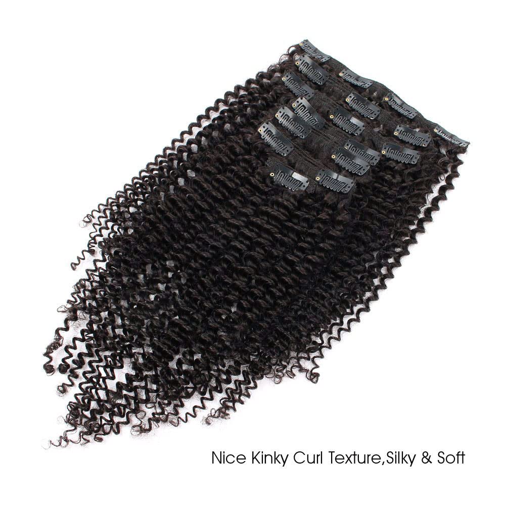 ABH AMAZINGBEAUTY Kinky Curly Clip-in Hair Extensions 3C/4A - 100% Remy Human Hair Double Wefts for African American Women - 120g #1B Natural Black 22 Inch - Perfect for Daily Styling, Special Occasions & Protective Hairstyles