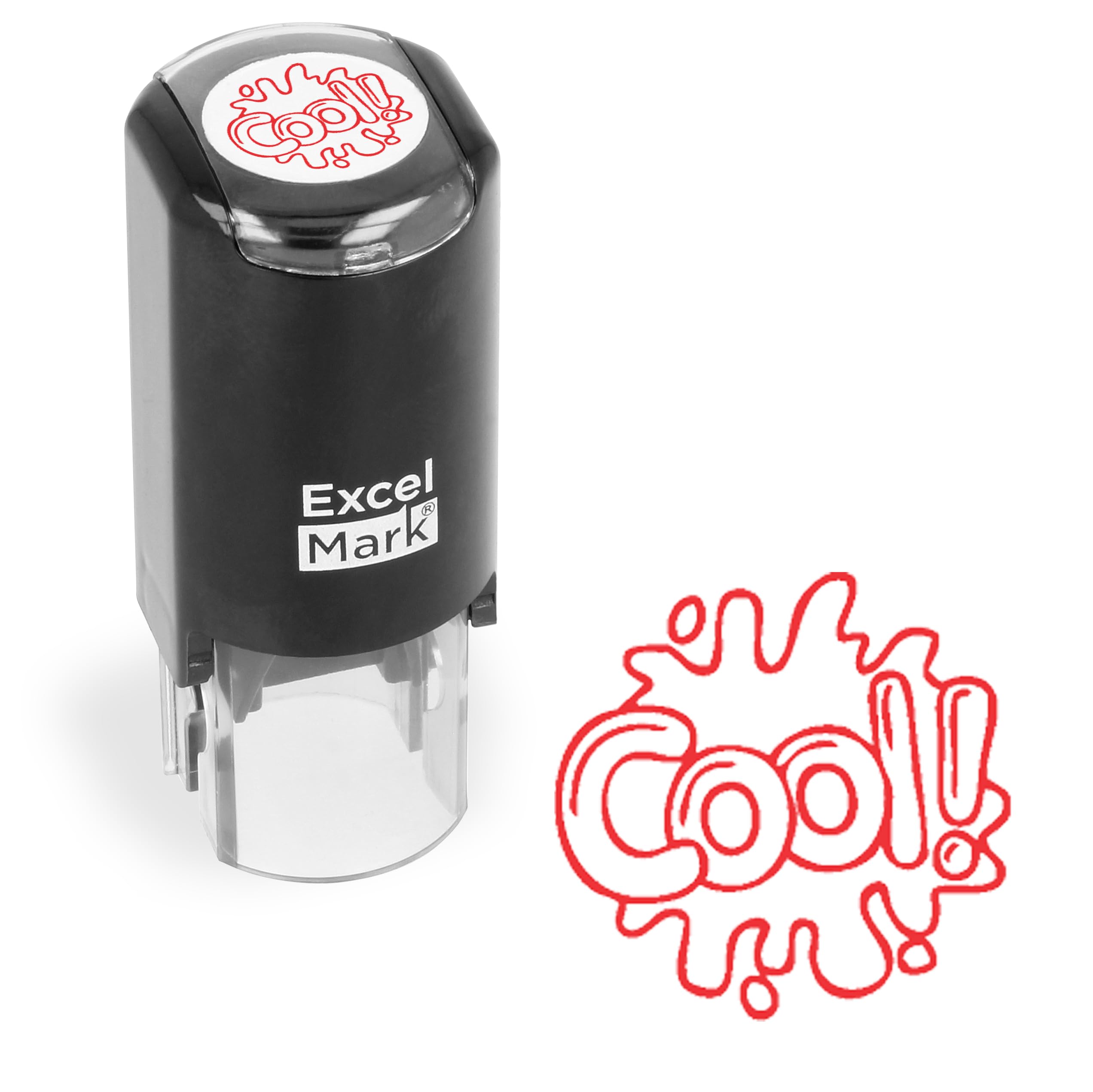 ExcelMark Round Teacher Stamp with Red Ink - Motivational Classroom Tool for Grading Papers, Homework & Encouraging Students
