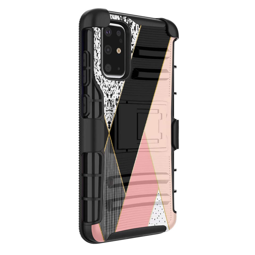Armor Case for Samsung Galaxy S20 5G - Shockproof with Kickstand & Belt Clip (Pink Geometric) for Outdoor & Work