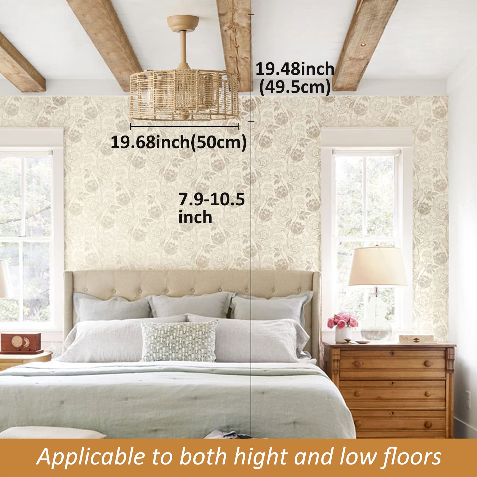 20 Inch Boho Ceiling Fan with Lights and Remote Control - Modern Caged Fandelier with 6 Speed Settings - Rattan Chandelier Style for Bedroom, Living Room, Study Room - Perfect for Home Decor and Air Circulation