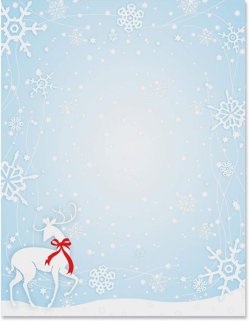 Premium Snowy Deer Christmas Stationery Set - Elegant Winter Holiday Border Paper & Letterhead (8.5