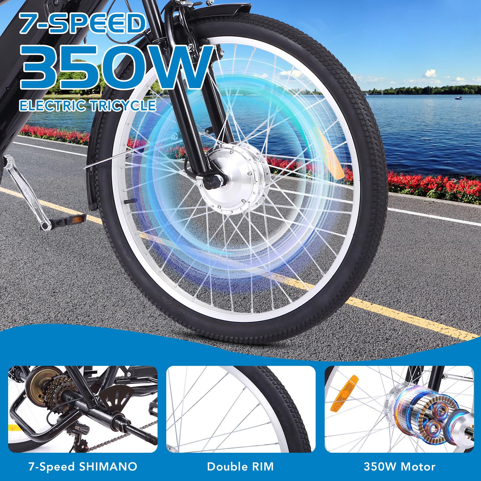 GARVEE 3 Wheel Electric Bike for Adults - 350W Motor Electric Tricycle with 26