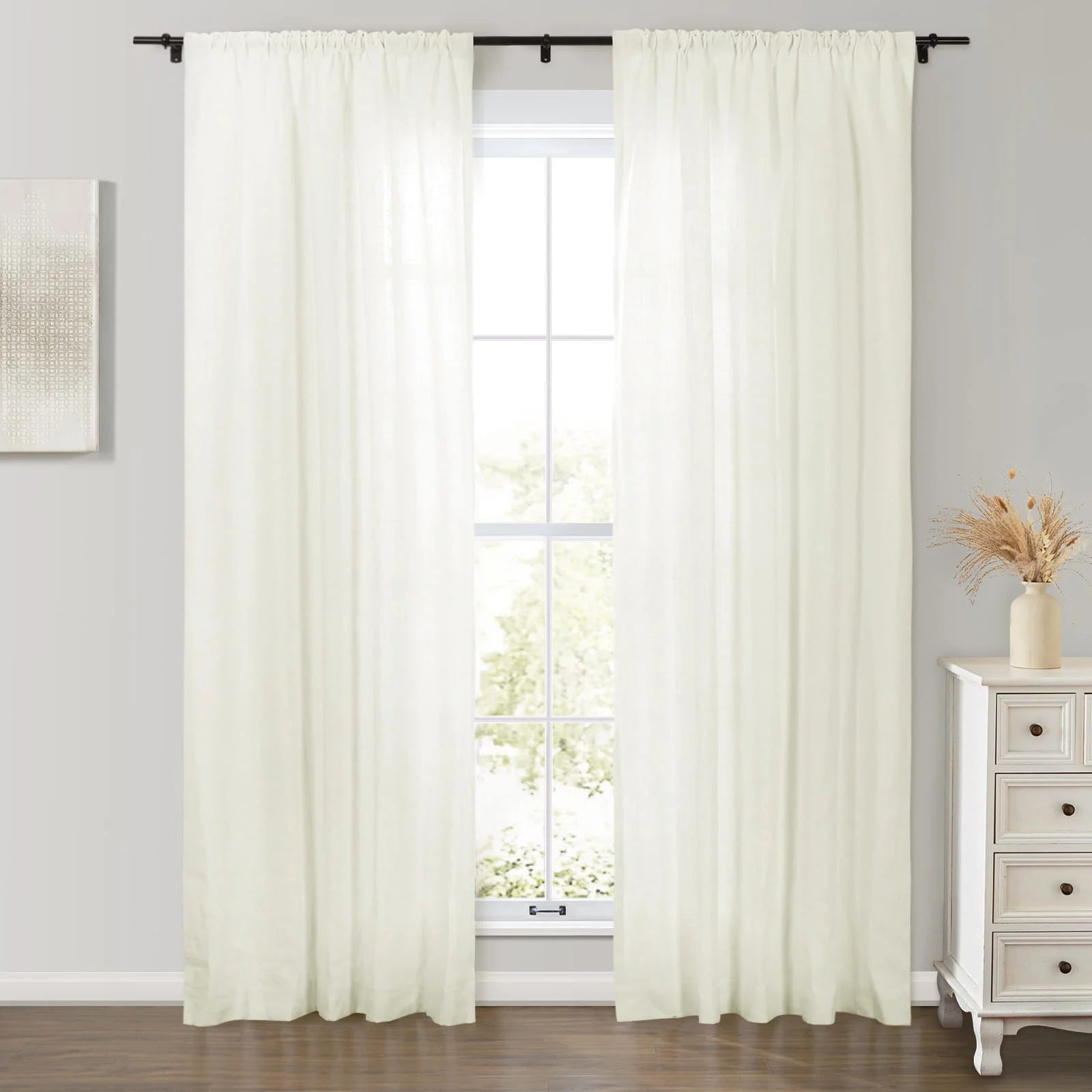 Erin Heavyweight 100% Linen Curtains - Soft Top Blackout Drapes for Living Room & Bedroom - Premium Textured Window Treatments for Home Decor