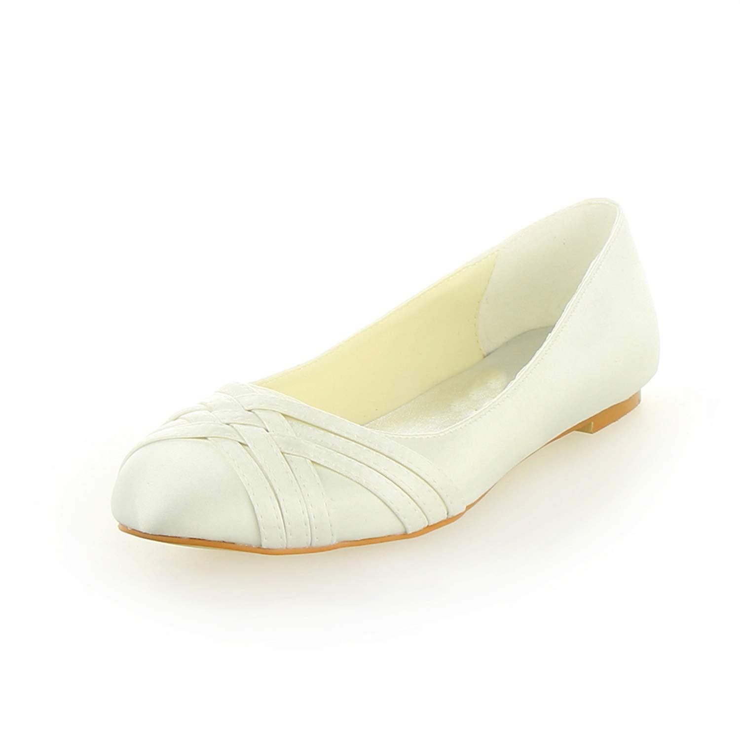 JIAJIA 5374 Women's Bridal Shoes - Elegant Closed Toe Satin Wedding Flats with Ruffles for Bride, Bridesmaids & Formal Occasions | Perfect for Church Ceremonies, Receptions & Special Events