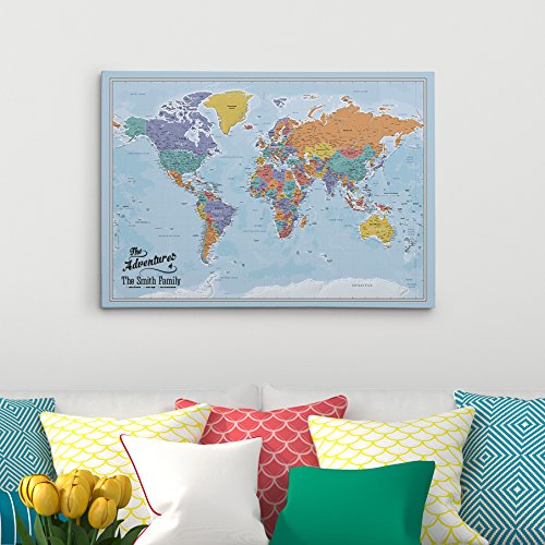 Push Pin Travel Map - Blue Ocean World Map with Pins for Wall Decor | Perfect for Travel Enthusiasts, Home Office & Gift Ideas