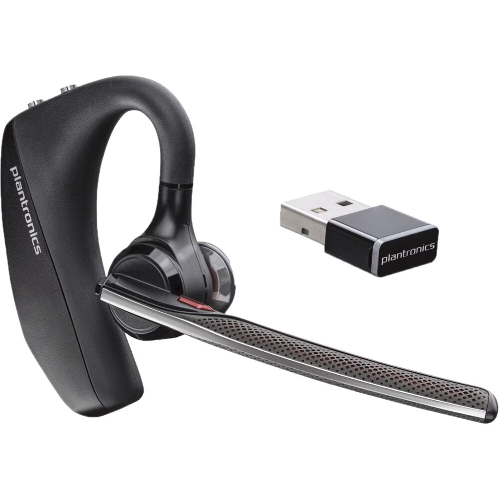 Poly Voyager 5200 UC Bluetooth Headset (7K2F3AA) with Premium Bundle - Includes Goby Labs Headphone Cleaner, Microfiber Cloth, 3-Size Ear Tips, Charging Case & USB Cable | Noise Cancelling Wireless Headphones for Office, Remote Work & Video Conferencing