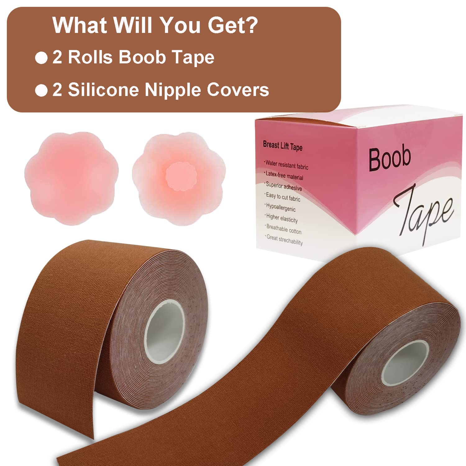 Boob Tape for Large Breasts - 2Pcs Adhesive Breast Lift Tape with Nipple Covers | Invisible Chest Support for Backless Dresses, Strapless Outfits & Swimwear