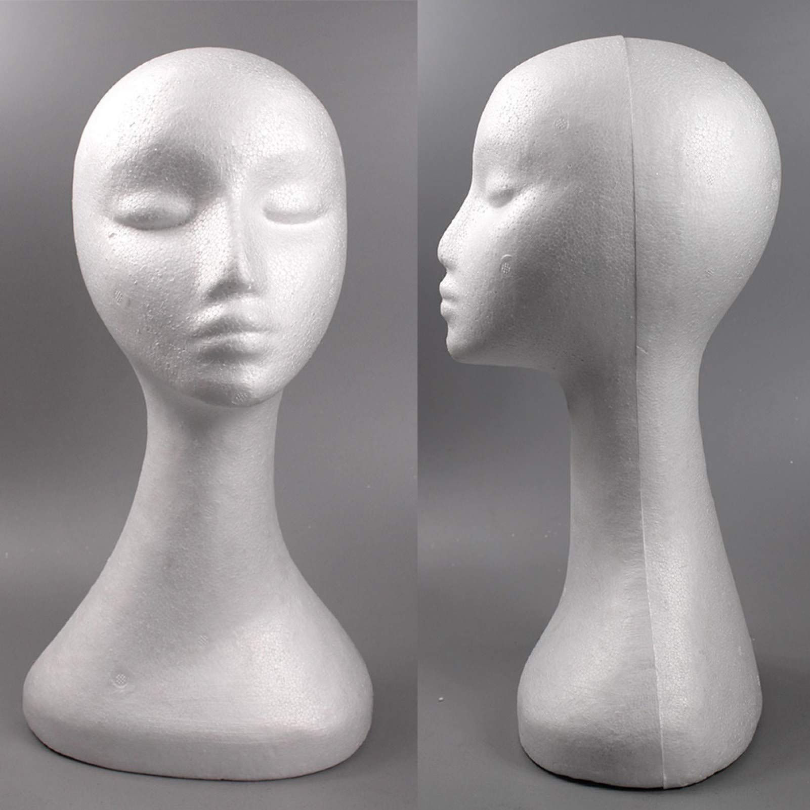 Styrofoam Wig Head - Female Mannequin Head for Wig Display, Jewelry, Headphones & Hat Storage - White - Perfect for Salon, Cosplay & Home Decor