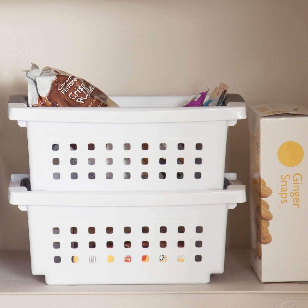 Sterilite Small Stackable Storage Basket - White | Organize Pantry, Bathroom & Closet | Space-Saving Home Storage Solution