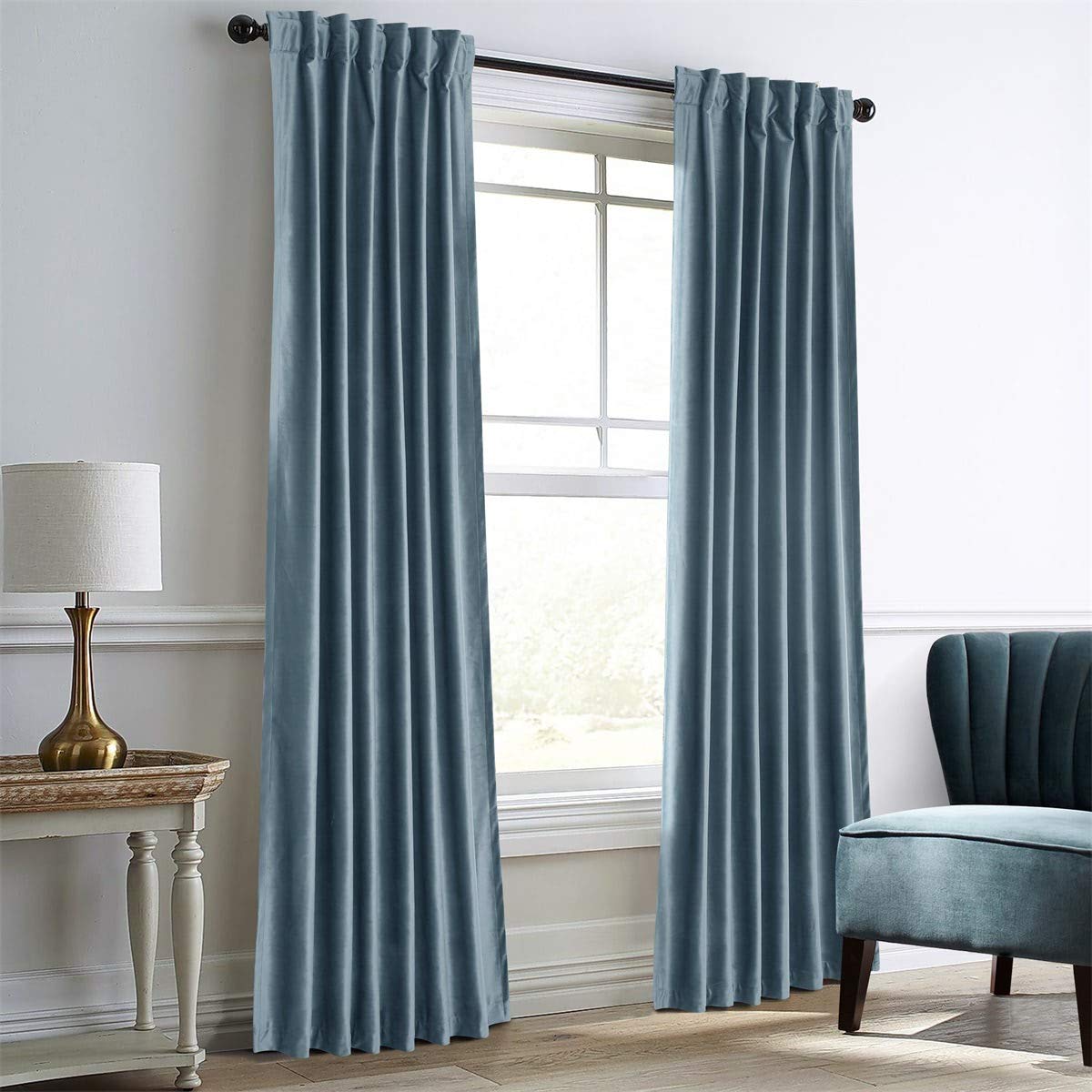 LoyoLady Blue Ash Velvet Curtains 102 Inches Long - 2 Panels Set, Thermal Insulated Room Darkening Velvet Drapes for Living Room & Bedroom - Back Tab & Rod Pocket Window Curtains 72