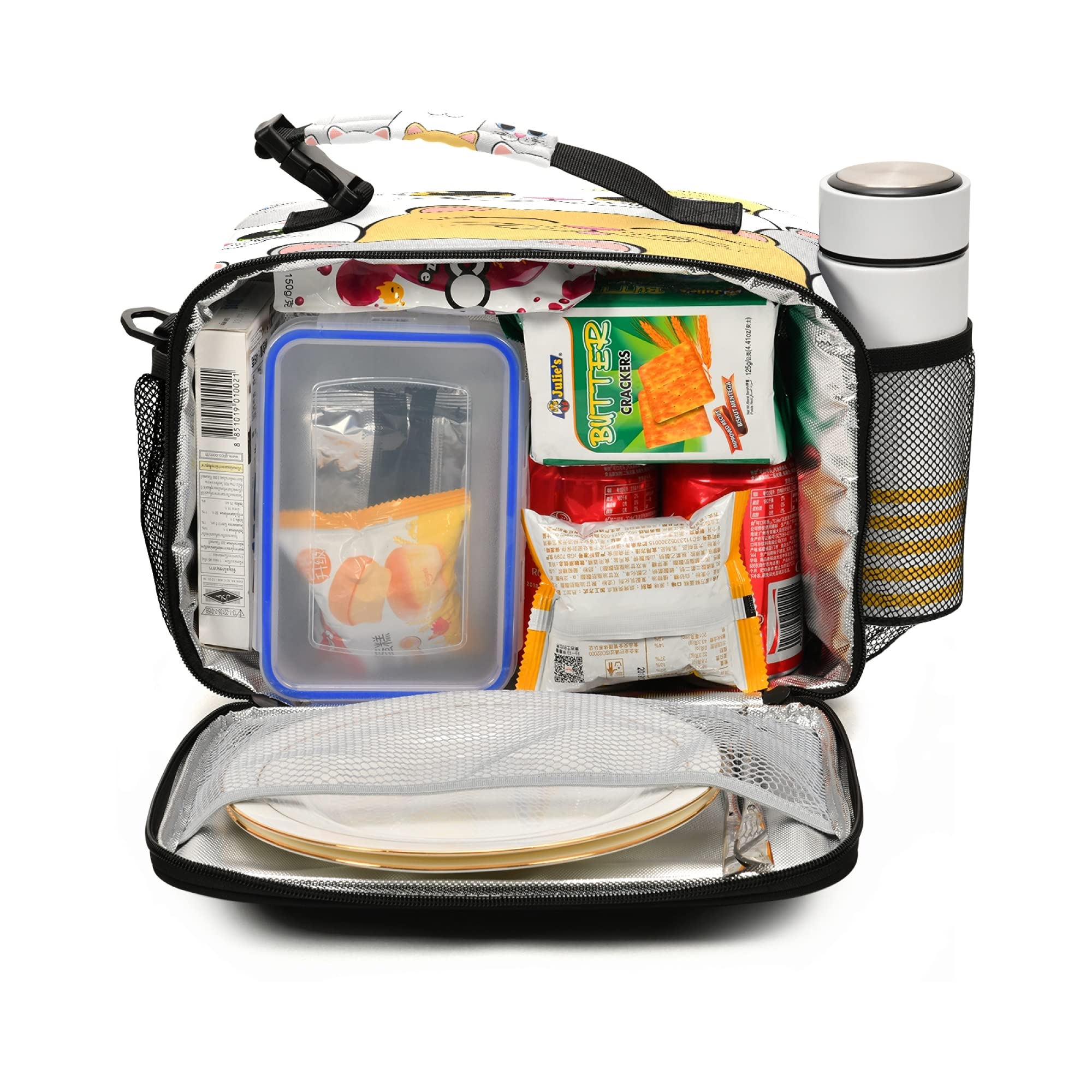 Cute Insulated Cat Lunch Box for Girls - Kitten Themed School Lunch Bag for Teens, Kids & Toddlers | Leakproof Cooler Tote with Ice Pack Compartment, Fits Bento Boxes & Water Bottle Holder | Perfect for School, Picnics, Work & Outdoor Activities