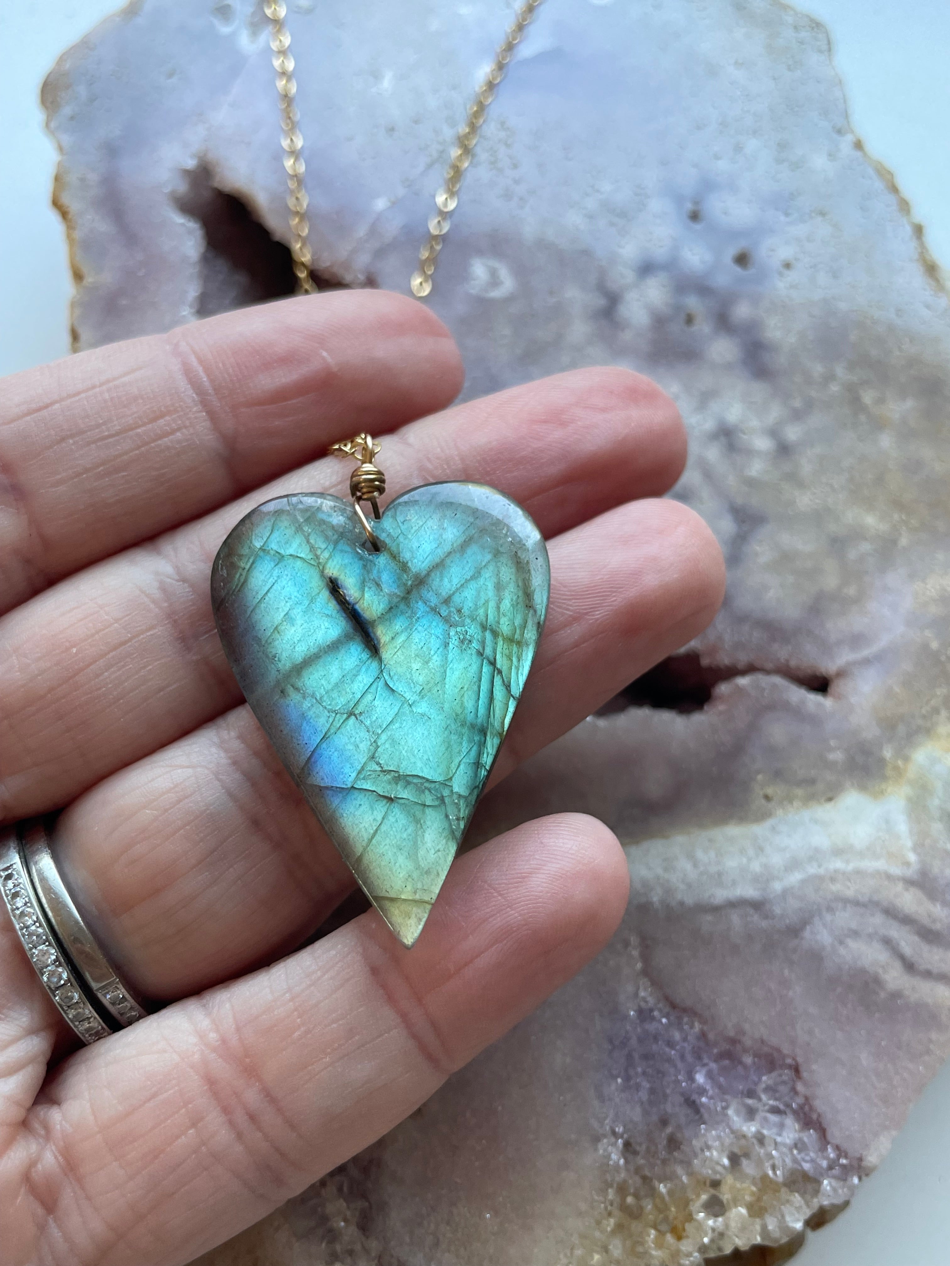 Labradorite Heart Pendant Necklace in Gold - Healing Crystal Jewelry for Women, Spiritual Gift for Meditation & Energy Protection