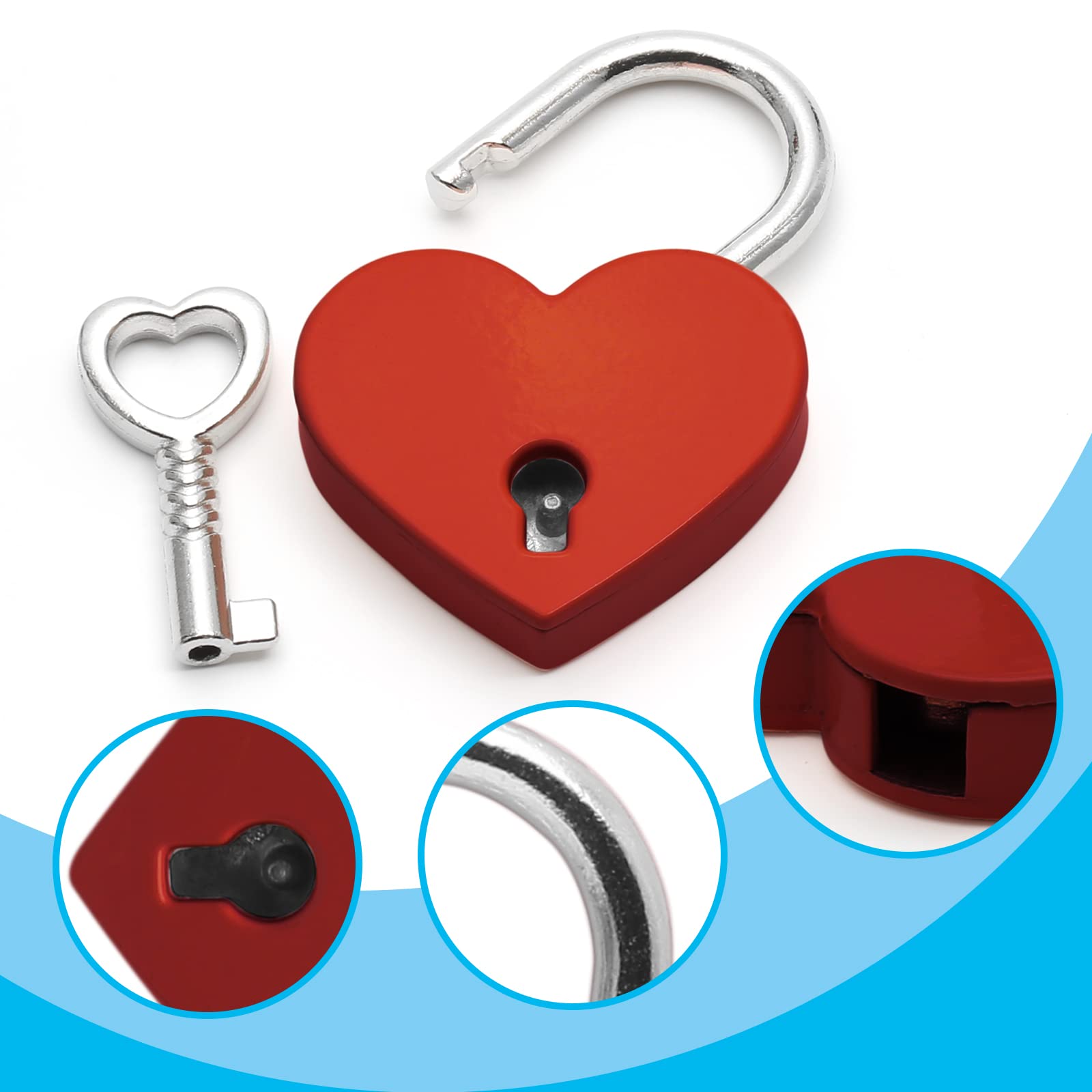 4 Pcs Red Heart-Shaped Padlocks with 2 Keys - Mini Luggage Locks for Suitcases, Backpacks & Travel Bags - Cute Security Locks for Valentine's Gifts, Couples & Romantic Getaways
