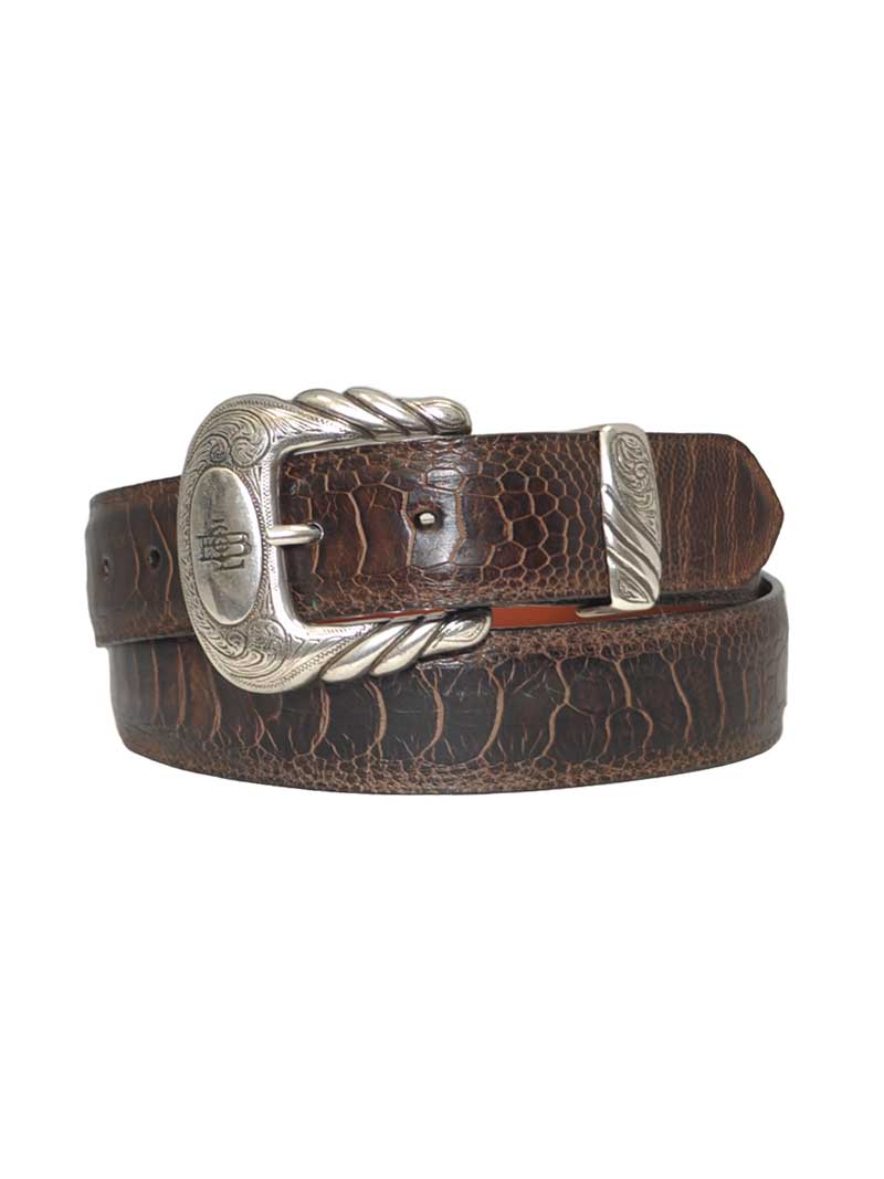 Lucchese W03118 Genuine Ostrich Leather Western Belt for Men - Handcrafted in USA - Brown Cowboy Belt for Rodeo, Country Music Festivals & Western Fashion