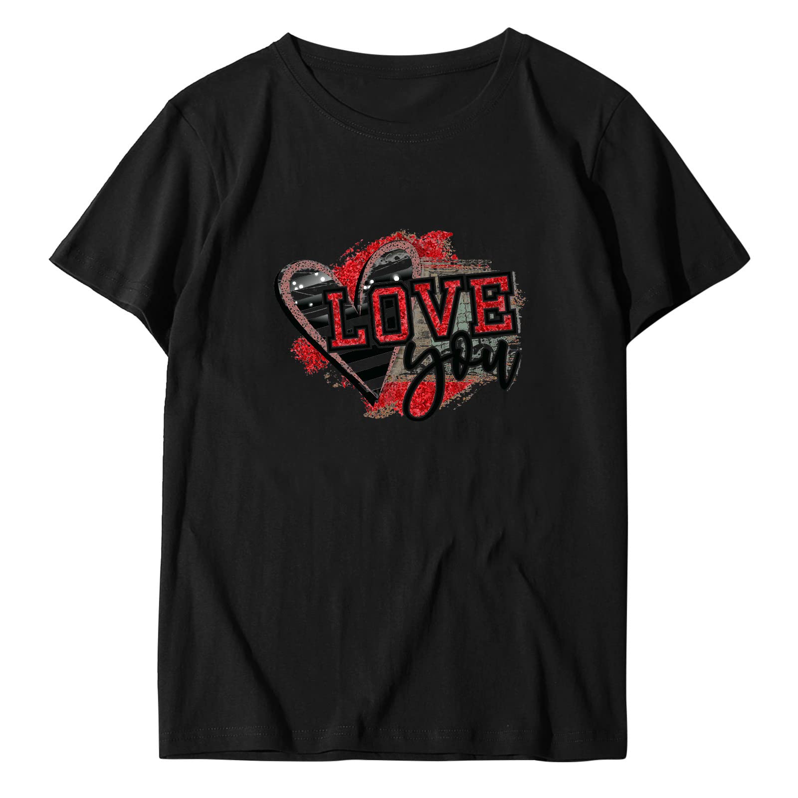 Women's Casual Short Sleeve T-Shirts - Loose Fit Heart Print Blouse for Valentine's Day | Cute O-Neck Top for Date Night, Girls' Day Out & Summer Outfits