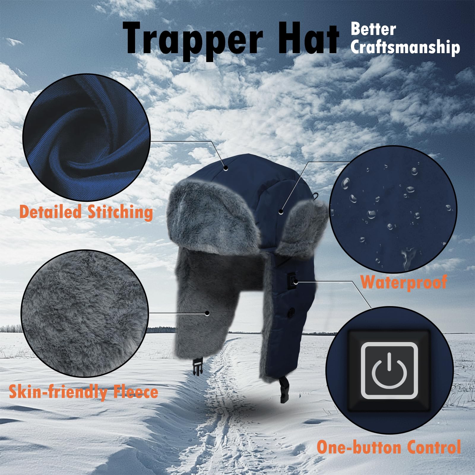 Rechargeable Heated Trapper Hat with 7.4V Battery - Warm Winter Hunting Hat with Faux Fur for Men & Women - Perfect for Outdoor Activities, Skiing, Snowboarding & Cold Weather Adventures