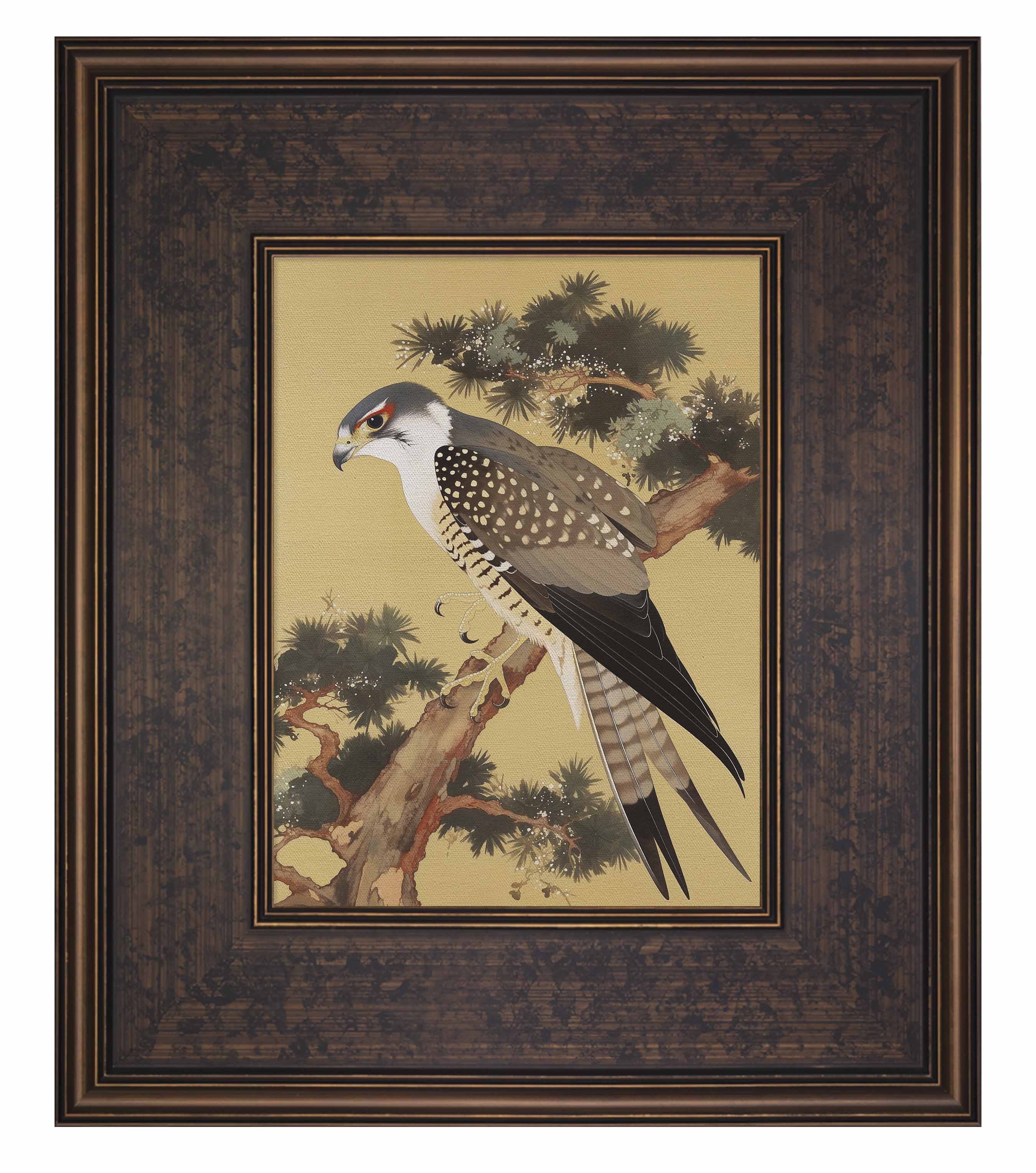 Graceful Sentinel Falcon in Pine Grove - Limited Edition Canvas Wall Art for Home & Office Decor | Nature Wildlife Painting, Gift Idea for Bird Lovers