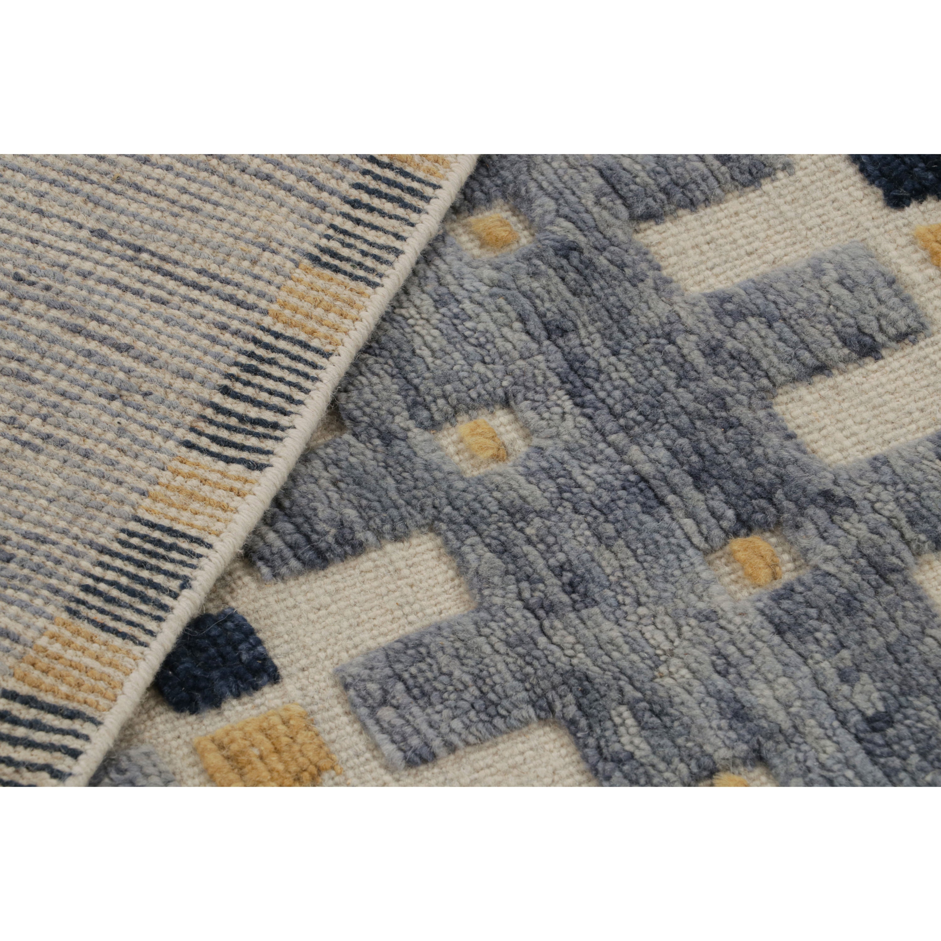 Blue Transitional Swedish Inspired Wool Rug 8'1 x 9'11 - Soft Handmade Area Carpet for Living Room, Bedroom & Office Decor