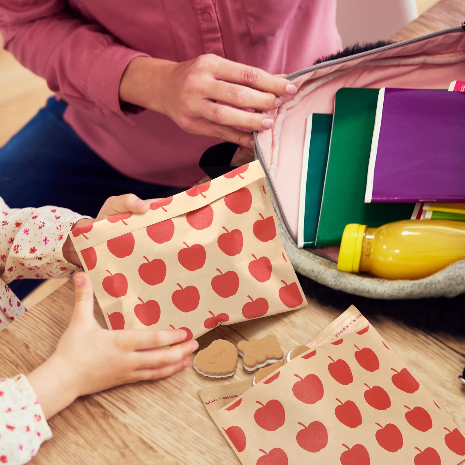 100 Pcs Eco-Friendly Sandwich Bags | Reusable Sealable Paper Lunch Bags for Kids | Snack, Burger & Candy Wrappers | Perfect for Cookies, Chocolates, Desserts & Party Favors (Fruit Patterns) | Great for School Lunches, Picnics & On-the-Go Snacking