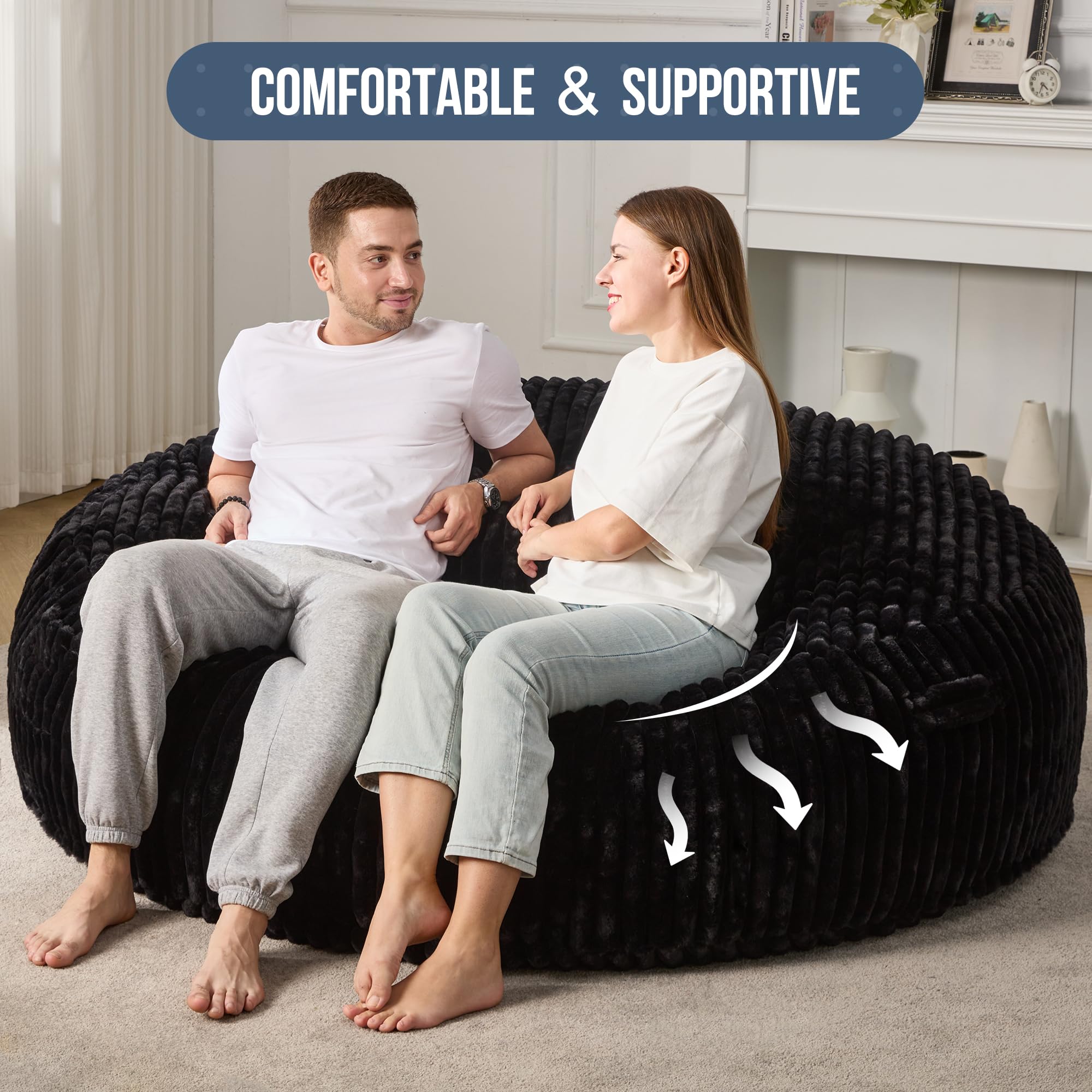 Premium 6ft Large Bean Bag Chair for Adults - Soft Plush Stripe Cover, Oversized 70