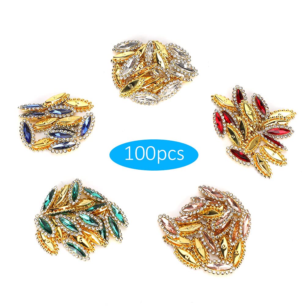100Pcs Marquise Rhinestones for Sewing - Assorted Colors, DIY Rhinestone Rings for Shoes, Hats & Clothing - Perfect for Costumes, Bridal & Fashion Accessories
