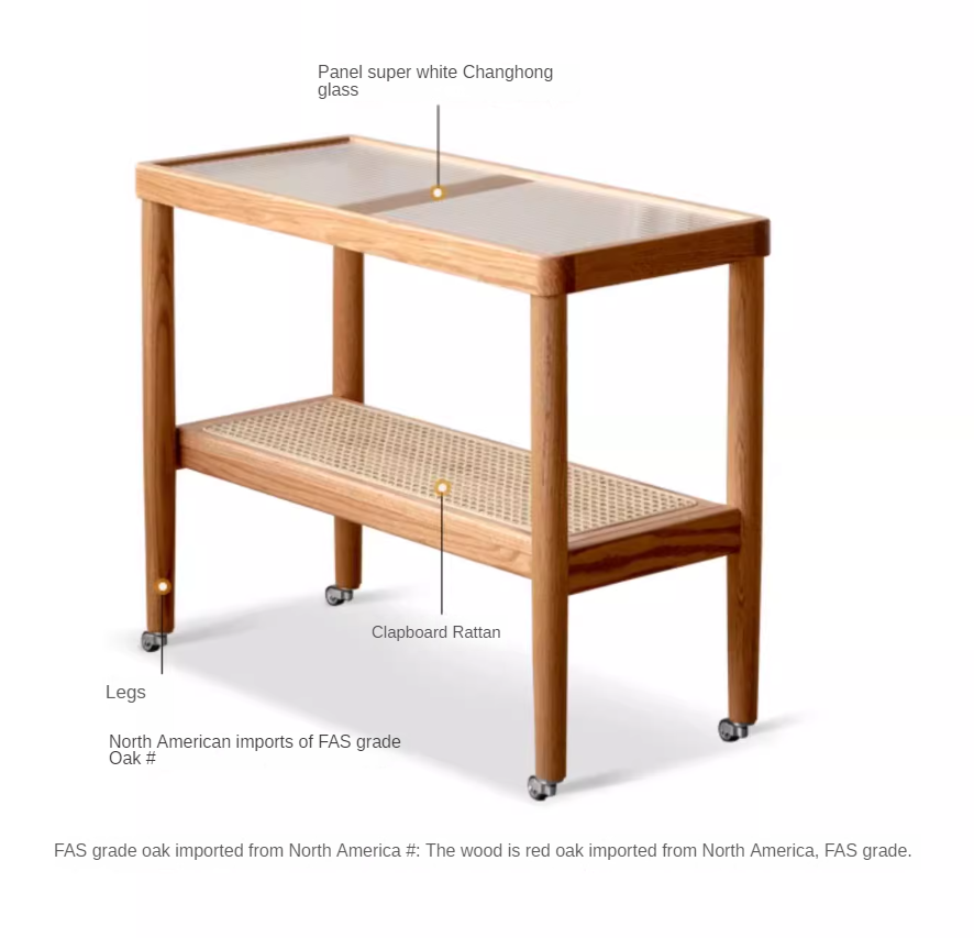 Solid Oak Wood Japanese Style Glass Rattan Rocking Side Table - Portable End Table for Living Room, Bedroom, or Outdoor Patio Decor