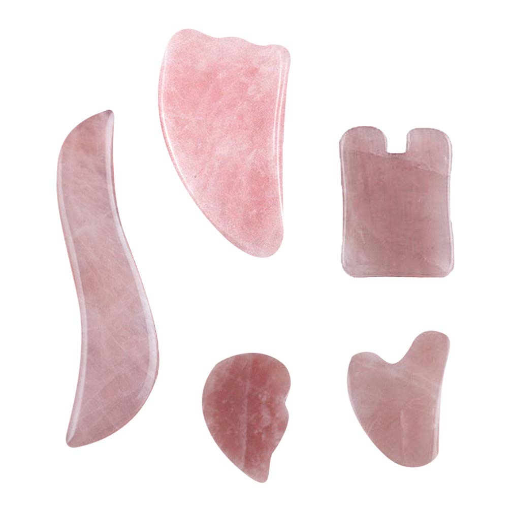 HEALLILY 5-Piece Gua Sha Massage Set - Natural Jade Facial Scraping Tools for Women & Adults, Pink - Relaxing Face & Body Massage for Skincare & Pain Relief at Home or Spa