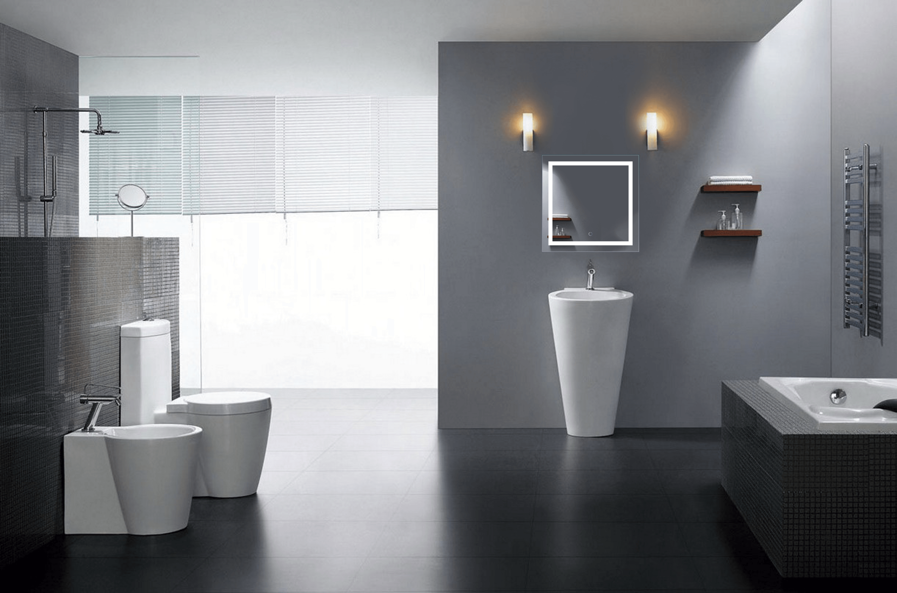 Krugg Icon 24x24 Inch LED Bathroom Mirror with Adjustable Dimmer & Anti-Fog Function - Perfect for Modern Vanity, Spa-Like Bathroom & Makeup Area Lighting