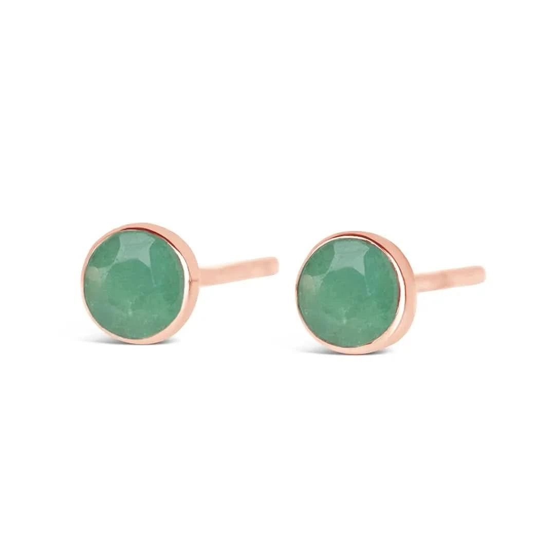 Chrysoprase Mini Stud Earrings in Rose Gold - May Birthstone Jewelry for Women - Perfect for Everyday Wear, Gifts & Special Occasions