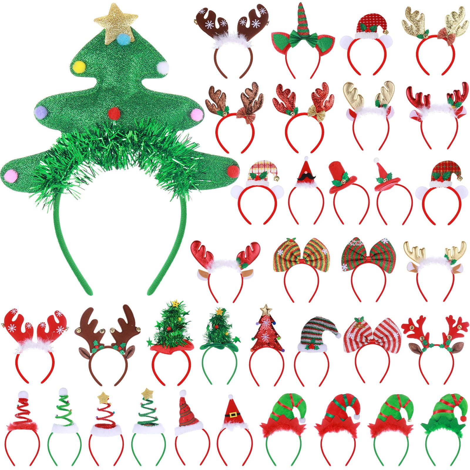36 Pcs Christmas Headbands - Festive Reindeer Antlers & Holiday Hair Accessories for Adults - Perfect for Xmas Parties, Family Gatherings & Holiday Photos