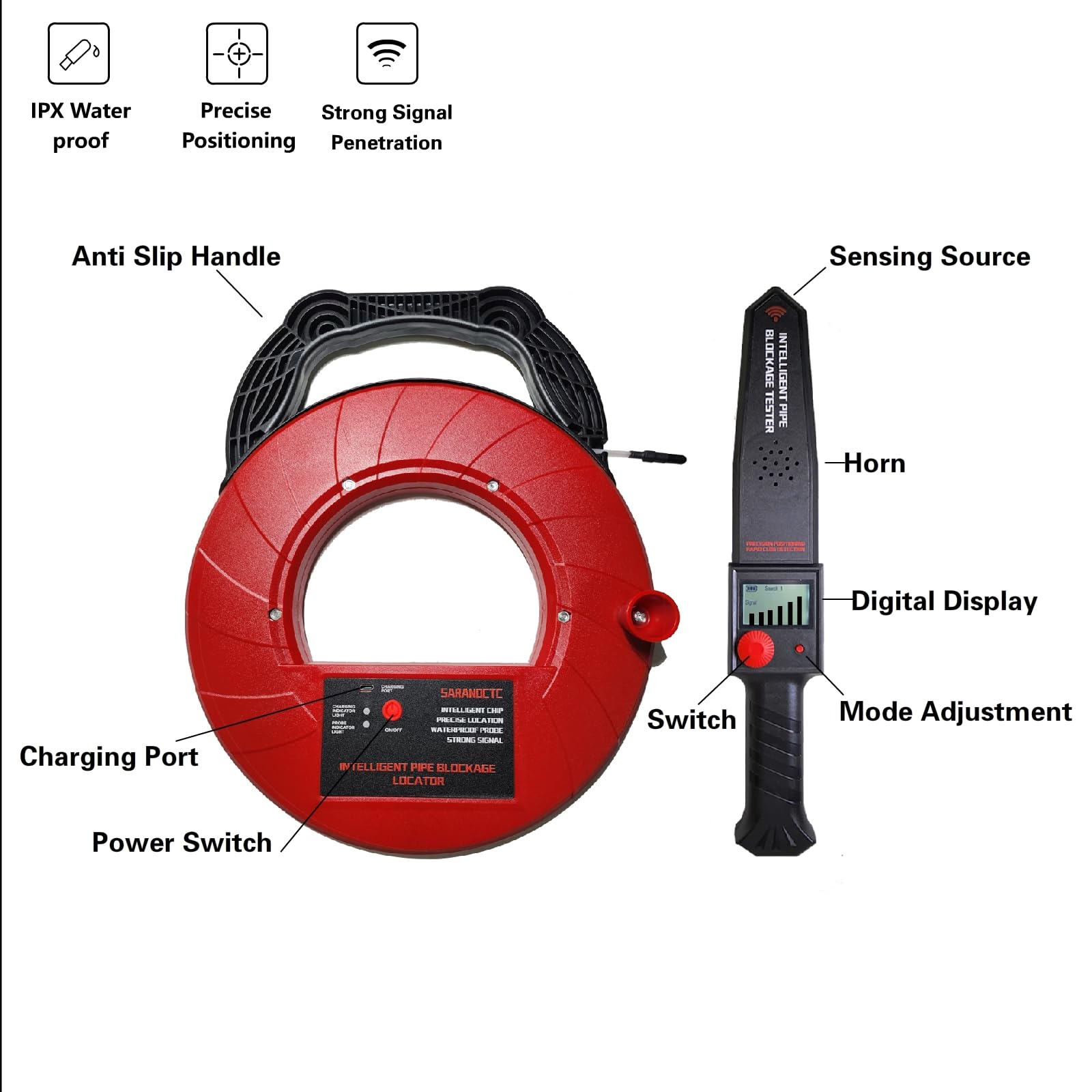 Underground Pipe Locator - 40M PVC/Plastic/Metal Water Pipe Blockage Detector & Sewer Scanner | Professional Plumbing Tool for Detecting Clogs in Underground Pipelines | Ideal for Home Repairs, Construction Sites, and Municipal Maintenance