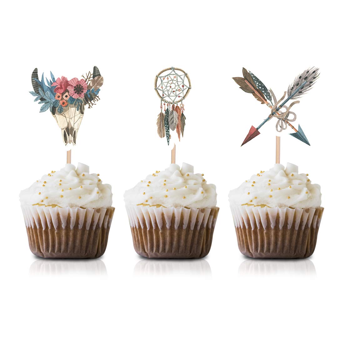 Boho Tribal Cupcake Toppers 24-Pack - Wild Girl & Boy Birthday Party Decorations for Baby Shower, Wedding & Special Events - Unique Cake Decor Picks for Festive Celebrations