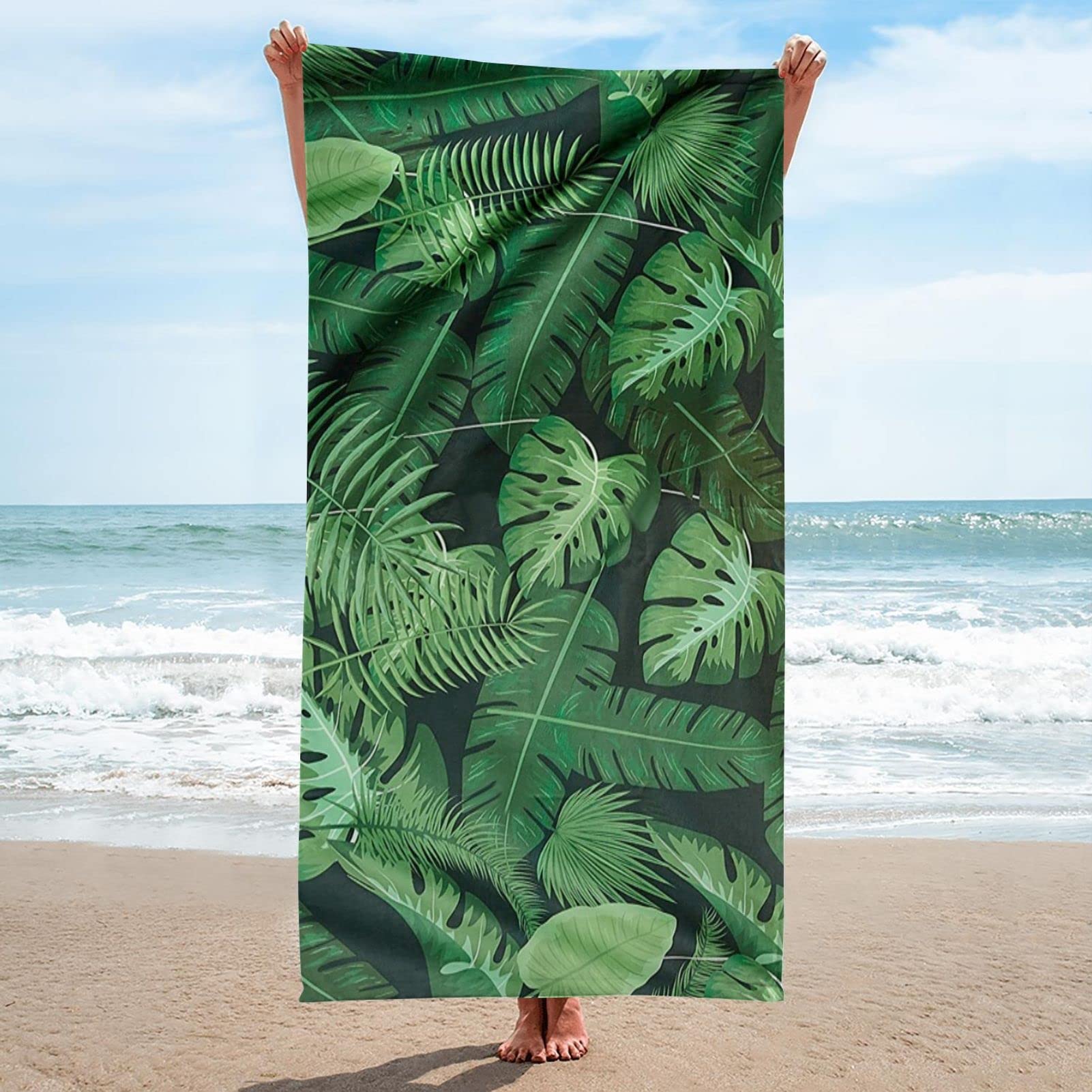 Zooshum Microfiber Beach Towel - Tropical Jungle Print, Super Lightweight & Sandproof - 30x60 Inch Large Bath Towel for Beach, Pool, Camping, Yoga & Gym - Quick Dry Travel Towel for Outdoor Activities