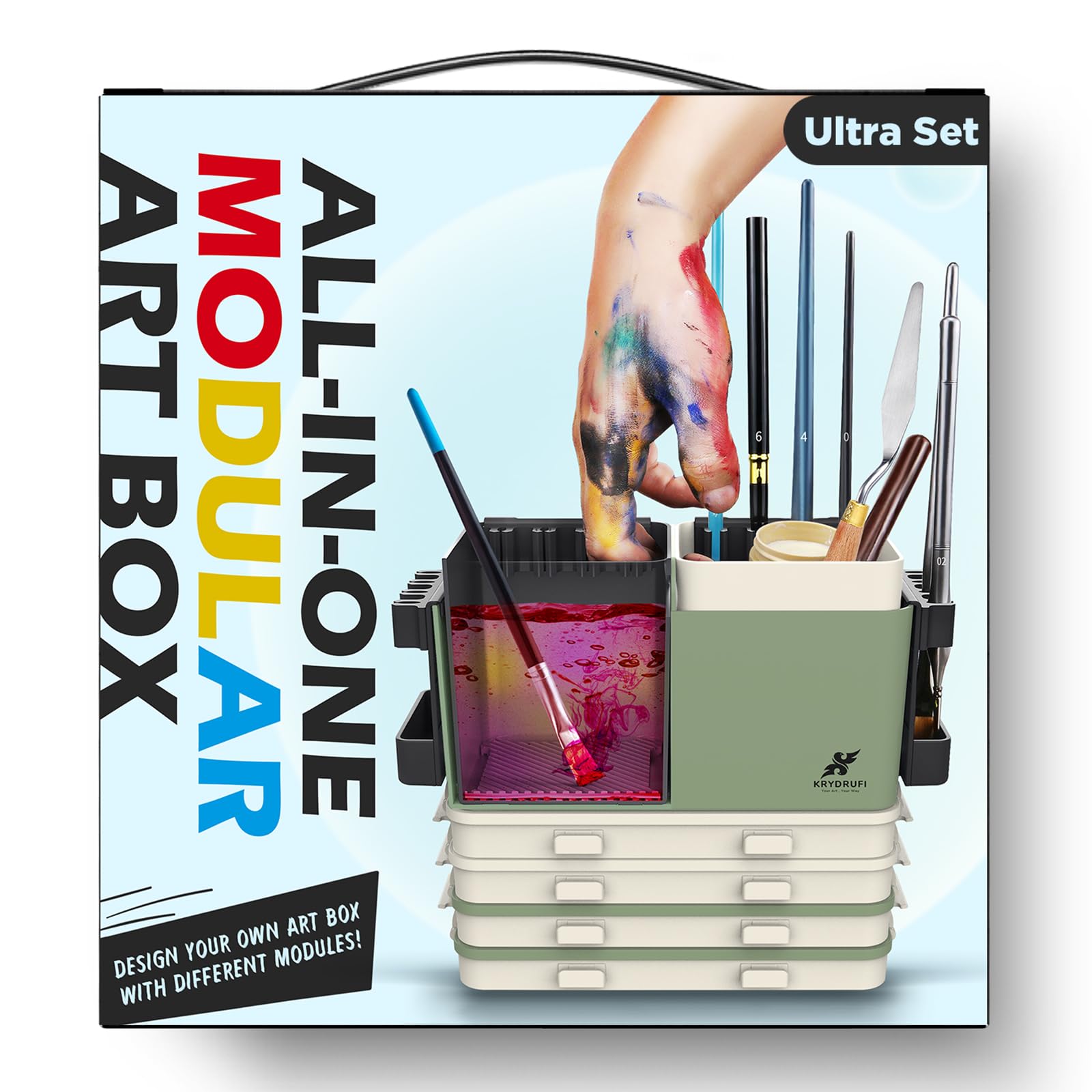 Portable All-in-One Modular Painting Station with Brush Cleaner & Holders, Wet Palette Tray with Lid for Miniature & Acrylic Paints - Ultra Set | Perfect for Artists, Hobbyists & DIY Craft Projects at Home or Studio