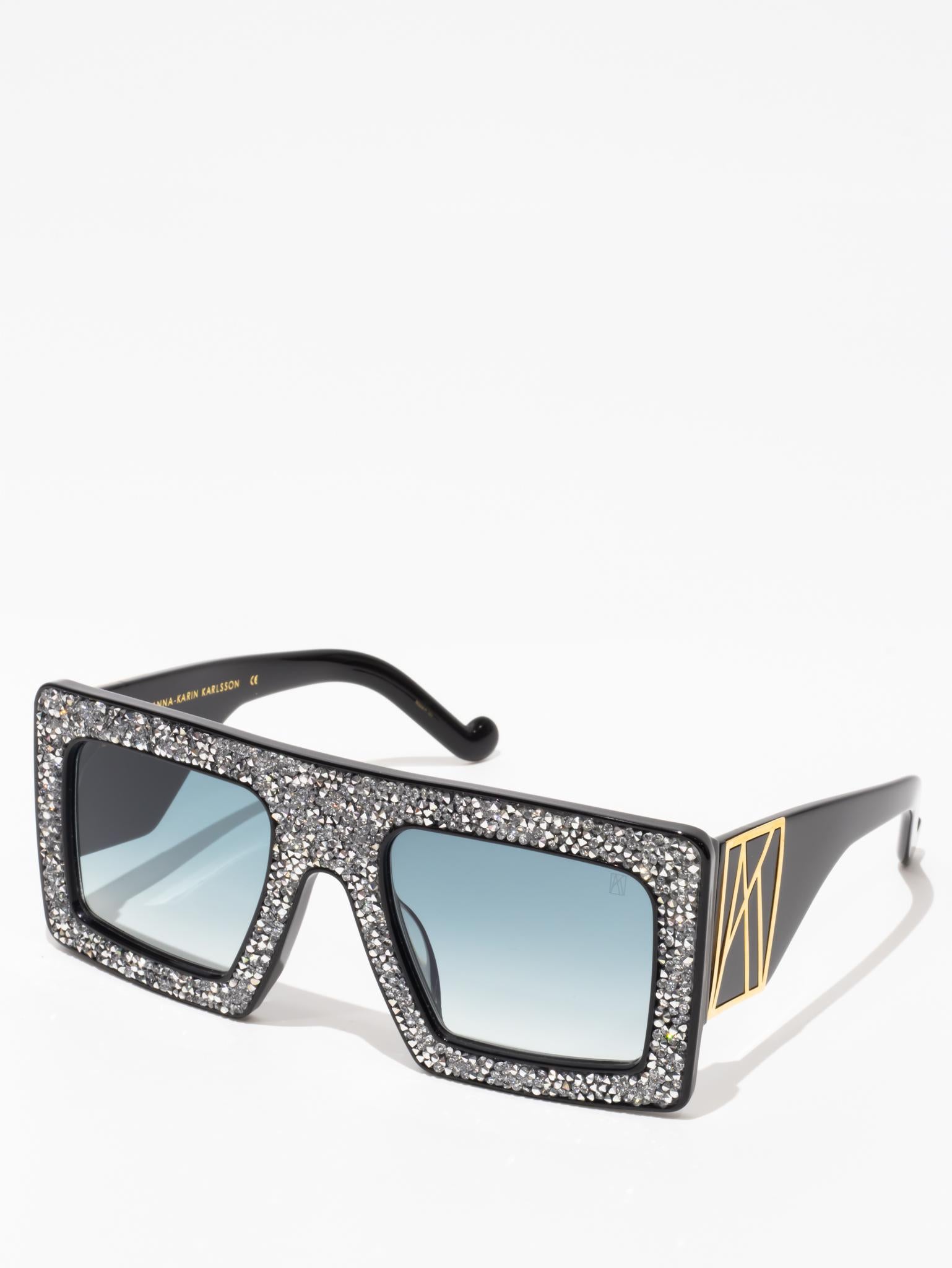 ANNA KARIN KARLSSON Mother Beep Blue Ice Crystal Sunglasses - Luxury Designer Shades for Women, UV Protection, Fashion Statement for Summer Outfits & Beach Vacations