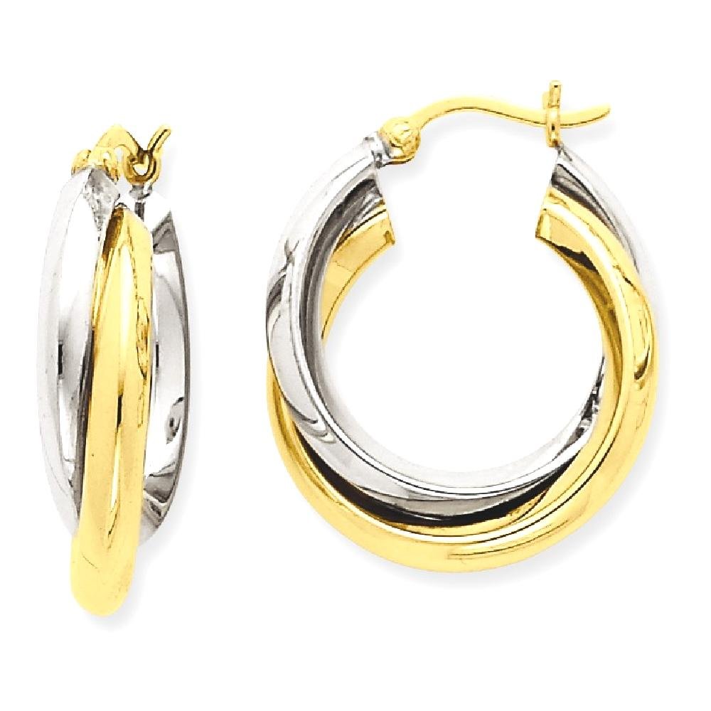 14K Solid Two-Tone Gold Double Round Huggie Small Hoop Earrings for Women - Minimalist Everyday Jewelry for Work, Date Night & Special Occasions